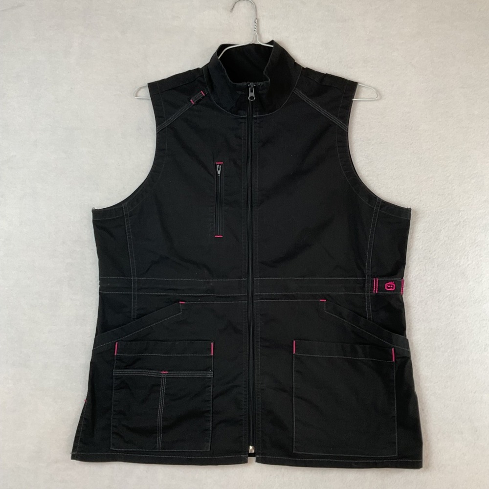 WonderFlex WonderWink Womens Large Black Pink Zip Scrub Utility Vest